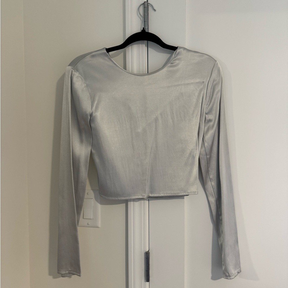 Zara Silver Long Sleeve Crop Top